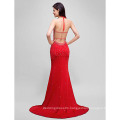 Formal Evening Dress Trumpet Mermaid Halter Sweep Brush Train Jersey with Beading